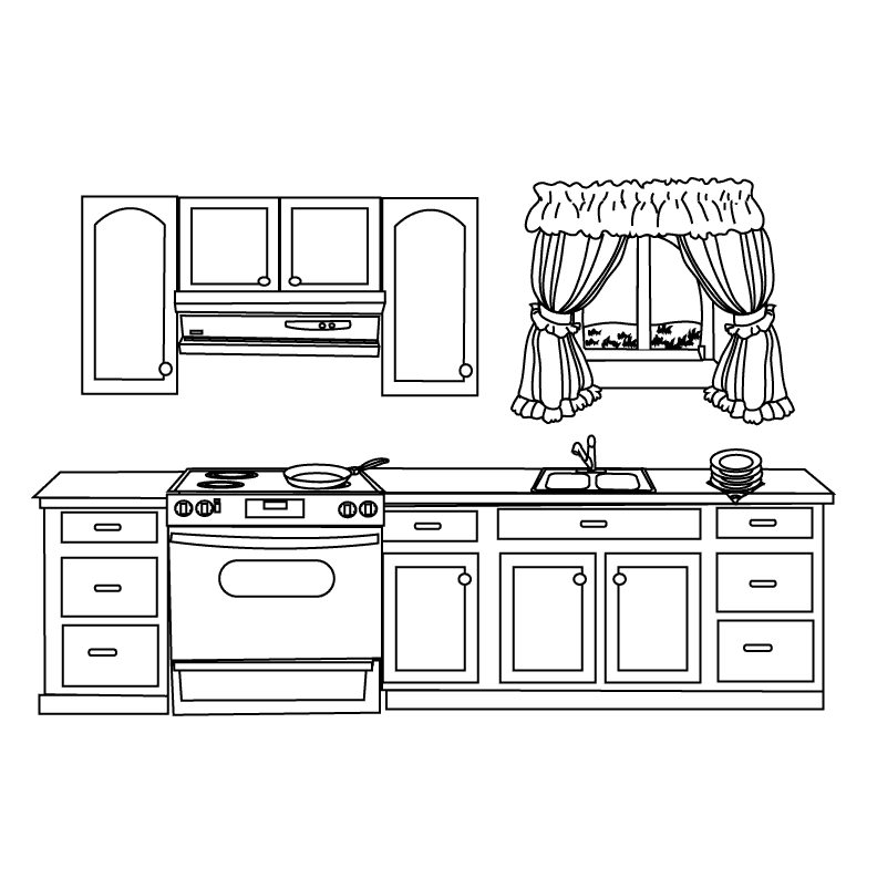 Раскраска: Кухня (Здания и Архитектура) #63634 - Бесплатные раскраски для печати