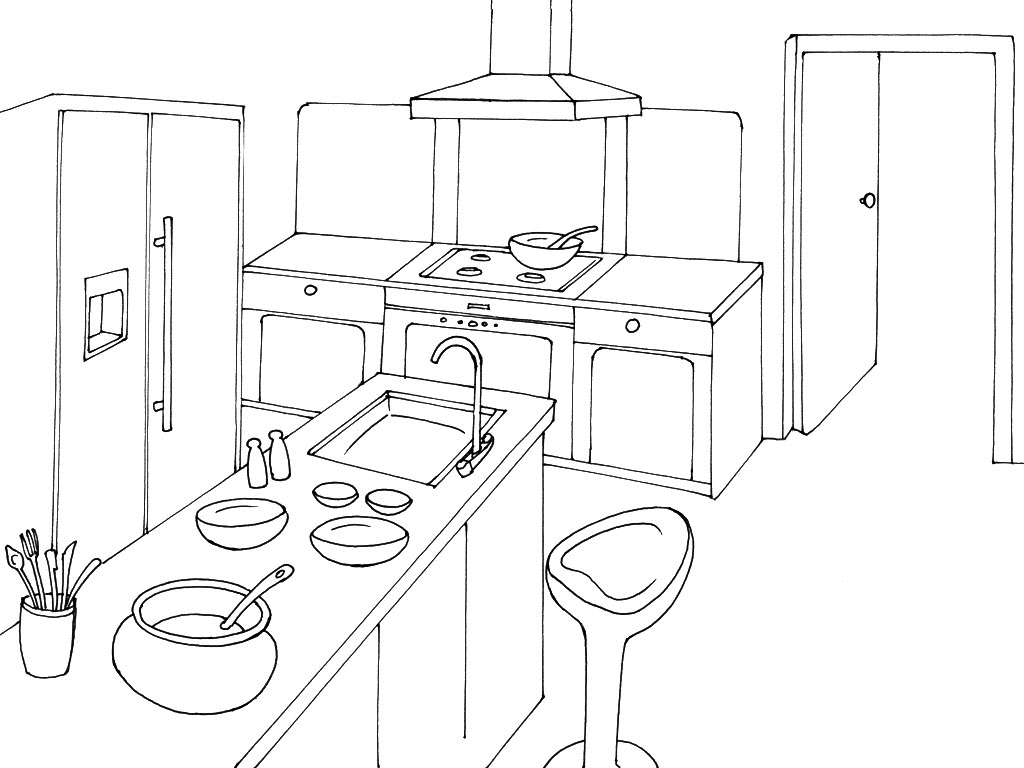 Раскраска: Кухня (Здания и Архитектура) #63639 - Бесплатные раскраски для печати