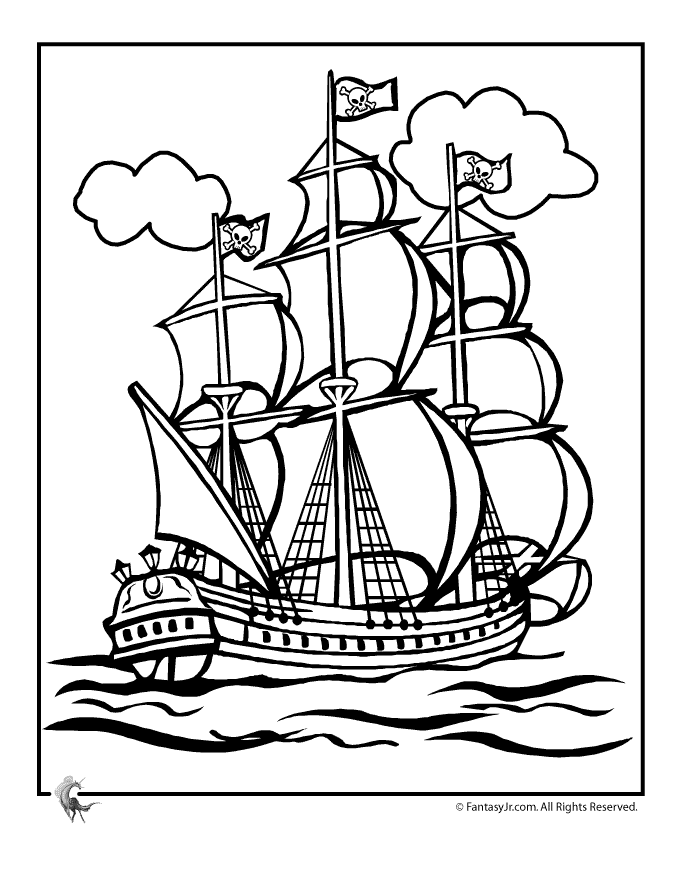 Раскраска: Пиратский корабль (транспорт) #138214 - Бесплатные раскраски для печати