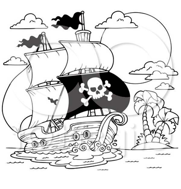 Раскраска: Пиратский корабль (транспорт) #138411 - Бесплатные раскраски для печати