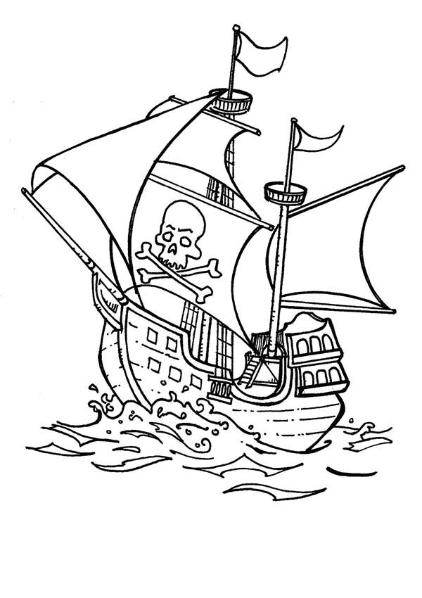 Раскраска: Пиратский корабль (транспорт) #138413 - Бесплатные раскраски для печати