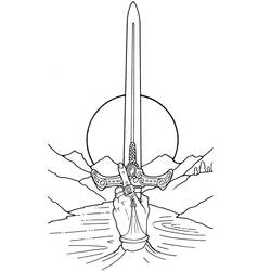 Раскраски: Экскалибур, волшебный меч - Бесплатные раскраски для печати